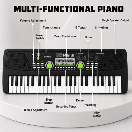Image of GRAPHENE 49 Keys Portable Piano Keyboard with Mic 8 Rhythms 16 Tones 6 Demos 5 Percussions Electronic Piano Toy for Beginners Learning Songs Recording Musical Toys Gift for Kids Ages 3+