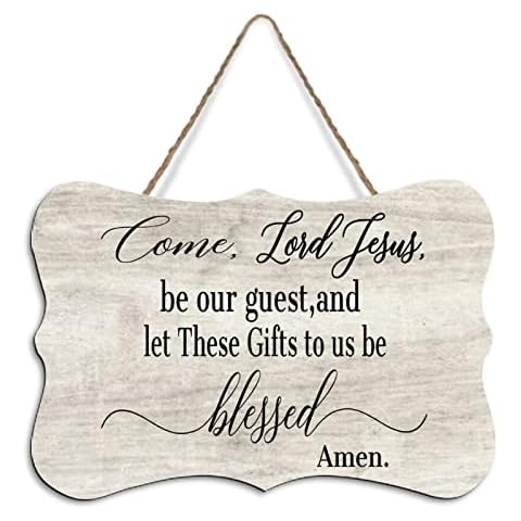 Mighun Wood Wall Hanging Plaque Sign Come Lord Jesus Be Our Guest And Let These Gifts to Us Be Blessed Inspirational Saying Signs for Birthday Housewarming Gift 8"x10" Cover