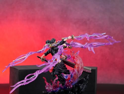 Image of Zoro Action Figure 14cm - Anime Collectible Figurine with Multiple Swords, Dynamic Pose, Durable PVC Material, Home Decor, Office Desk, Gift, Anime Fan Collection (Zoro 3 Head)