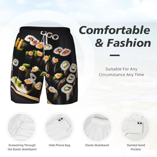 Short de bain respirant homme imprimé sushi noir pour l'été