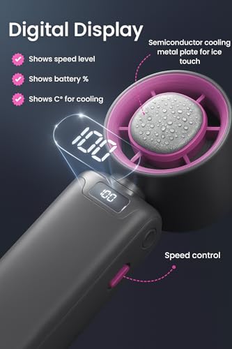 Image of Sevenaire Handheld Portable Fan With Ice Cooling |13500 RPM Hand Fan | 4000mAh USB Rechargeable [Up To 20 hrs], 100-Speed Dial, Powerful Cooling Portable AC Fan for Travel /Office /Makeup, Dark grey
