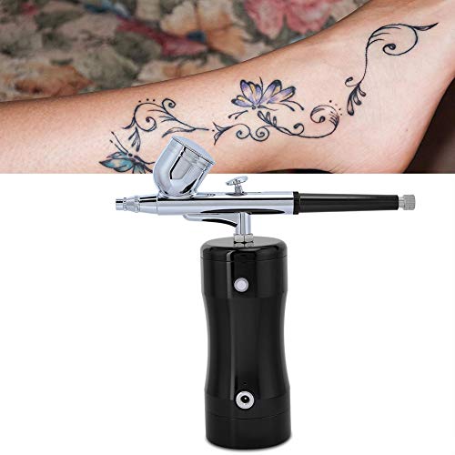 Airbrush Gun Paint Sprayer, G12 Pump 0.3mm Mini 7CC Airbrush Compressor Kit + Cleaning Tool Craft Paint Art Spray Gun Set Tools for Inkjet Painted Nail Art Tattoo Hobby Model(Black)