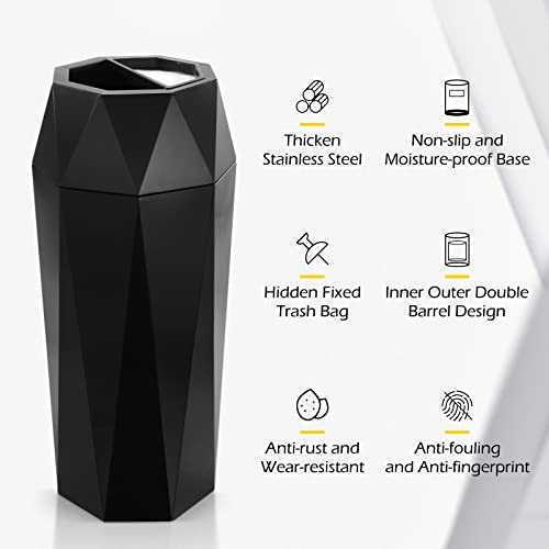 Image of Dyna-Living Commercial Trash Can Outdoor Garbage Can with Lid Indoor Large Trash Bin Stainless Steel Industrial Waste Container Black