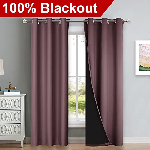 Image of NICETOWN Dry Rose Blackout Curtains 84 inches Long, Full Light Blocking Drapes with Black Liner for Nursery, Thermal Insulated Draperies for Hall, Villa (2 Pieces, 42 inch Wide Each Panel, Dry Rose)