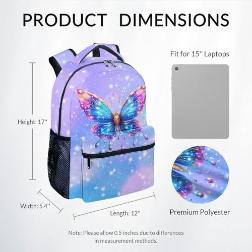 Girls Backpack - Cute Butterfly Bookbag for School, Travel - 17 Inch School Bag for Kids2