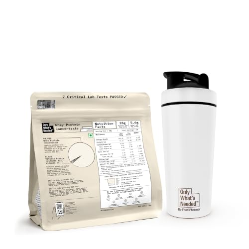 Image of ONLY WHAT'S NEEDED By Food Pharmer | OWN Unflavoured Whey Protein Concentrate 1kg + Stainless Steel Metal Shaker 750ml | 26g Protein per Scoop | No Added Sugar | No Artificial Sweeteners | Lab Tested