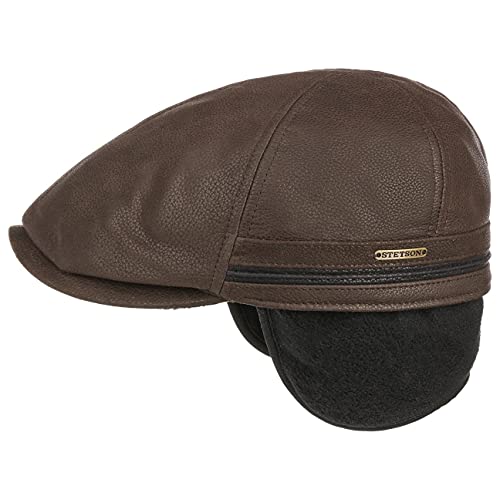 Casquette plate Stetson Redding en cuir naturel, élégance d'automne et d'hiver