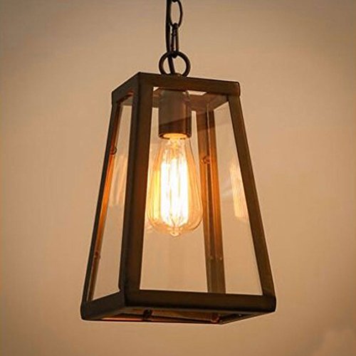 Vintage Industrial Style Metal Glass Box Pendant Light