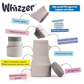 Whizzer™ - Discreet Portable Toilet for Adults - Seen on Dragons Den - Travel Essentials for Festivals, Camping, Caravans & Travel - Silicone Pee Bottle for Men & Women - Portable & Leakproof - 500ml