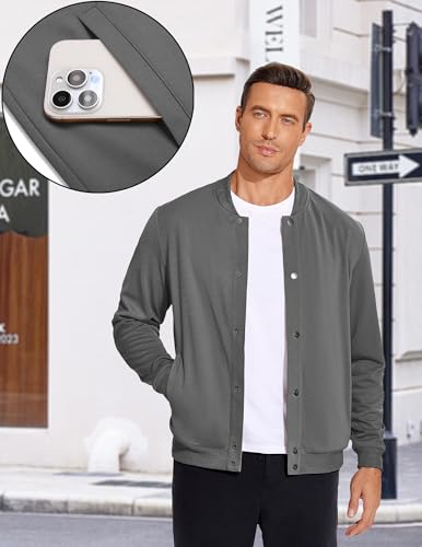 COOFANDY Men's Casual Lightweight Jacket Baseball Letterman Snap Button Jacket3