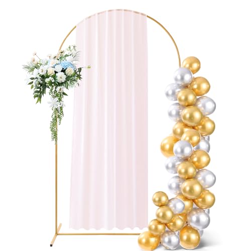 Metal Arch Backdrop Stand, W 4ft x H 7.2ft Gold Wedding Arch Backdrop with Balloon Chain?Gold and Silver Balloon?Backdrop Arch Frame for Wedding Ceremony Birthday Party Baby Shower Garden Floral