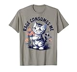 Anger Angry Emotion Funny Rage Rage Consumes Me T-Shirt - Men's Classic Fit Grey Crew Neck Short Sleeve Double Cuff Cartoon Pattern - Small