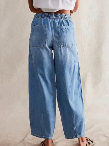 CHARTOU Women's Trendy Mid Rise Barrel Jeans Drawstring Boyfriend Denim Pants Harem Y2K Jeans with Pockets2