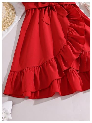 WDIRARA Girl's Ruffle Trim Wrap A Line Dress Sleeveless Swing Dress with Belt4