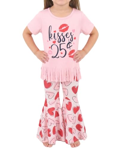 Image of Unique Baby 2 Piece Girls Bell Bottom Leggings Outfit with Short Sleeved Shirt Kid and Toddler Clothes Set