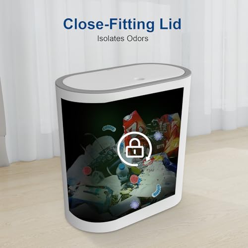 Image of Naisu 15 Liter Rectangular Plastic Trash Can Wastebasket with Press Type Lid,4 Gallon Slim Plastic Trash Bin, Trash Can Waste Bins for Bedroom, Bathroom, Office, Kitchen， Powder Room（White）