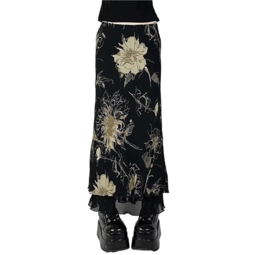 Jupe à fleurs en maille trapèze double couche pour femmes style streetwear