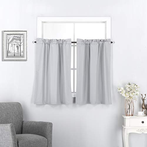 Cortinas 100 % opacas para cocina, tratamiento de ventanas, decoración del hogar, paneles pequeños para medias ventanas, 27 x 36 pulgadas de largo, 2 piezas, color gris claro