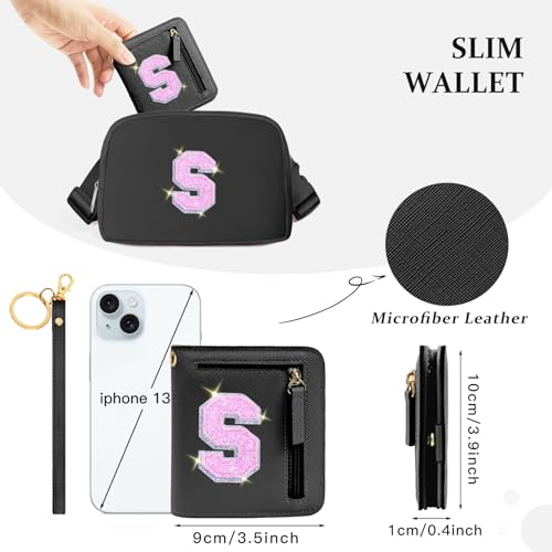 Image of COSHAYSOO Initial Wallet RFID Small Bifold Slim Letter Wallet for Women Teenager Girls Travel Daily Necessities Credit Cards Money Cash Coin Organizer, Black, Compact, S