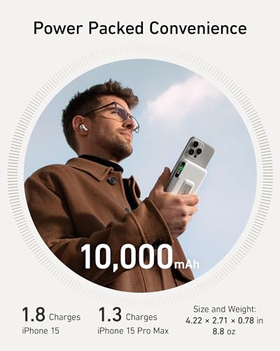 Anker MagGo Power Bank, Qi2 Certified 15W Ultra-Fast MagSafe-Compatible Portable Charger, 10,000mAh Battery Pack with Smart Display and Foldable Stand, For iPhone 15/14/13/12 Only(USB-C Cable Include) - Image 5