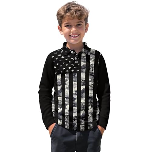 Kids Golf Shirt 3-16Y Boy Fall Long Sleeve 1/4 Button Collared Shirts Tennis Performance Outfits Athletic Top2