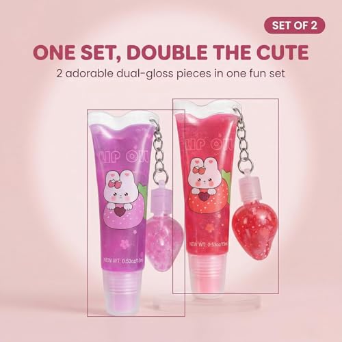 Image of 2 in 1 Cute Tube Design Lip Gloss Keychain for Soft & Nourished Lips - Highly Pigmented Lip Gloss for Girls - Perfect Lipgloss Women Accessory