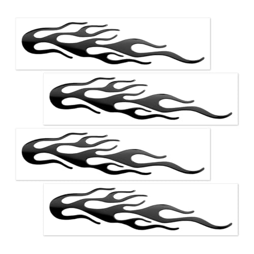 JNNJ 4 Pezzi Auto Adesivi, Veicolo Fiamme Adesivi, Impermeabile Decalcomania Decorazione, Skateboard Strisce Adesivi Decorativi Moto, 3D tridimensionale Fiamma Adesivo per Fuoristrada(Nero)