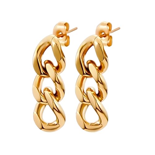 Boucles d'oreilles maillons cubains pour femme en acier inoxydable doré