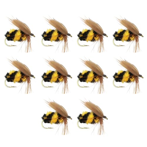 ASYWISH 10Pcs 0.63In Bee Fly Fishing Lure Kit Dry Baits Fly Lures Hook for Bass Trouts Fly Fishing with Sharpened Hook Fishing Bee Lures Dry Fishing Lures Baits Kit Lures for Fishing