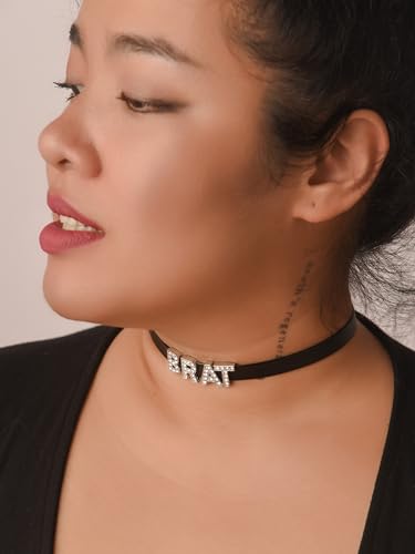 Sacina Gothic Punk Cute Brat Letter Choker, Black Choker, Black PU Leather Chocker Collar, Gothic Goth Necklace, Halloween Jewelry Gift for Women4