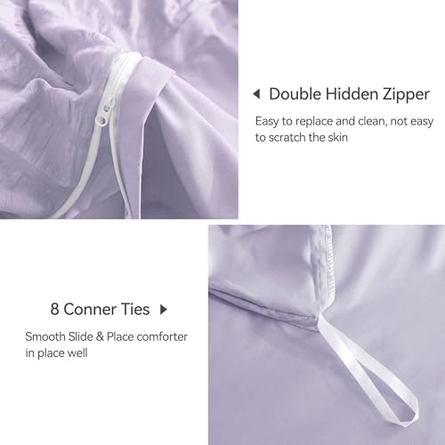 Image of JELLYMONI Seersucker Duvet Cover Set Queen, 3pcs Light Purple Polyester | In Master Bedroom, Couples Pick, Crinkled Texture, Oeko-Tex Certified, 8 Corner Ties & Hidden Zipper