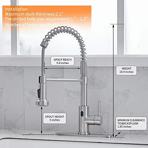 Owofan Touchless Kitchen Faucet With Pull Down Sprayer Led Light Single Handle Kitchen Sink Faucet Motion Sensor Smart Hands-Free, Stainless Steel Brushed Nickel 1078Sn #TOP3