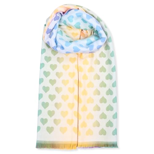 malito - Damen Schal 100% Viskose - Pashmina Stil Herz Leo Sterne Ornamente - zeitloser Winterschal modern & atmungaktiv - basic Überwurf Stola S606 - (Herz-bunt)