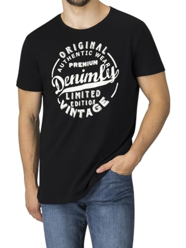 DENIMFY Camiseta para hombre de algodón Regular Fit DFNuri de cuello redondo, manga corta, con logo estampado, para verano, en color negro, gris, azul, verde, rojo, blanco y azul marino, en las tallas