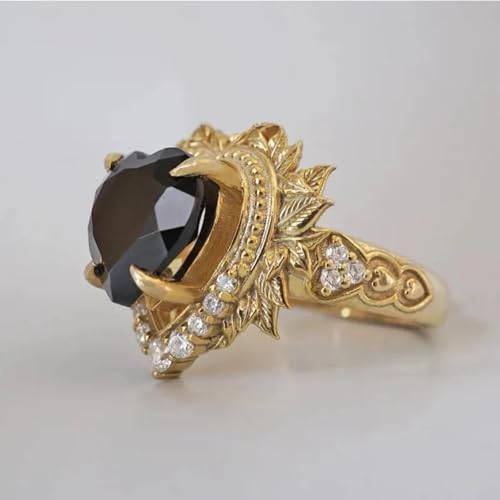 Bague luxe couleur or avec pierre blanche et noire style ajouré - 4