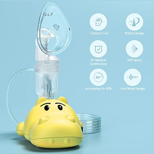 Hangsun Children's Compressor System Electric Mist Inhaler Machine CN600 with Child Accessories, Playful Hippo to Help Relax, Portable Device for Travel and Home Use, Yellow