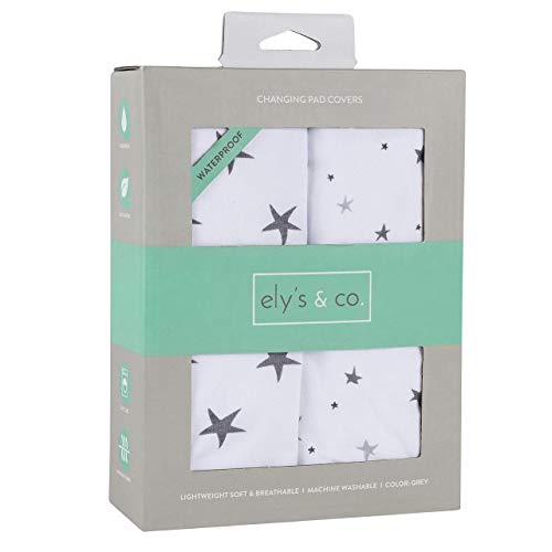 Image of Ely’s & Co. Patent Pending Waterproof Changing Pad Cover|Cradle Sheet 2-Pack Set for Baby Boy - 100% Cotton, Jersey Knit Cotton Sheets with Waterproof Lining — Grey Stars