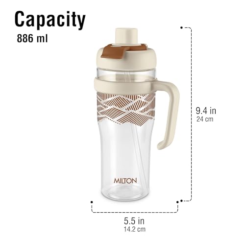 Image of MILTON Champion 900, 2-in-1 Sip or Gulp Lid Tumbler 886 ml | Tritan Plastic Water Bottle with Handle | Leak-Proof, BPA-Free | Perfect for Office, Travel, Gym Tumbler Bottle for Men and Women, Beige