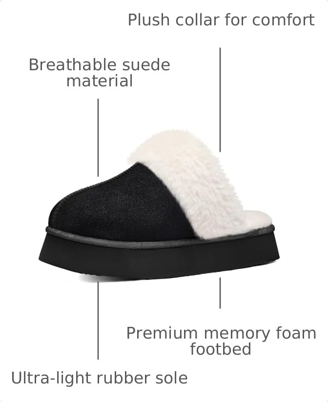 Image of Litfun Fuzzy Memory Foam Slippers for Women Indoor Outdoor House Shoes