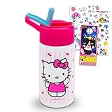 Hello Kitty Stainless Steel Water Bottle Set - Bundle of 14oz Reusable Canteen for Home, School & Sports, Sticker, Tattoos, More | HK Bottle & Straw