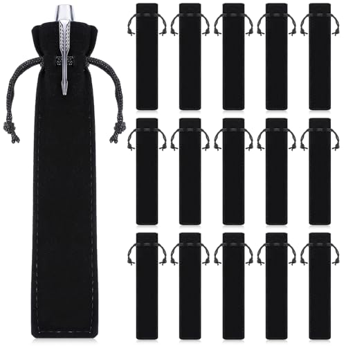 Image of EupHHonycs 100 Pcs Black Velvet Pen Pouch, Drawstring Pencil Holder Bulk, Pen Sleeve Bag, Soft Single Pencil Bag Case for Student Adult Gifts School Office Business Supplies