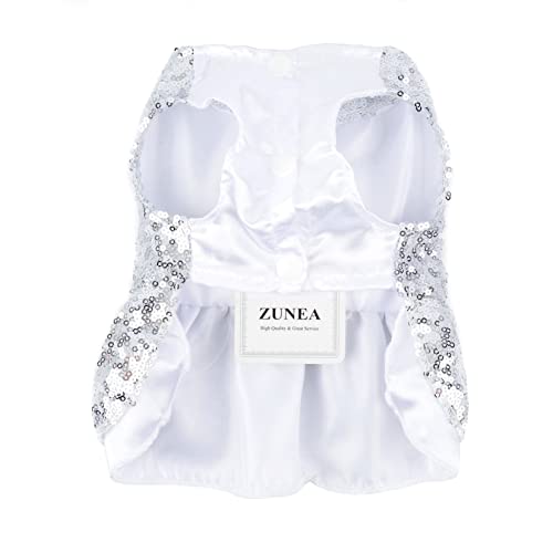 Zunea Bling Sequins Dog Harness Dresses For Small Dog Girl Summer Princess Dress With Bow Knot D-Ring Puppy Party Dress Birthday Wedding Costume Skirt Pet Clothes Outfit For Doggie Chihuahua Silver Xs #TOP4