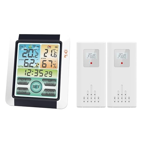 Station météo sans fil grand écran numérique intérieur extérieur thermomètre hygromètre moniteur réveil avec capteur émetteur(1 clock 2 sensor)
