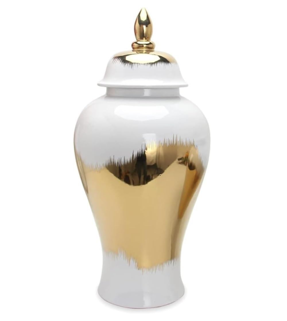 CVdrtyED Home Decor Gold Ginger Jar With Lid Ceramic Vase Decorative Porcelain Flowerpot Jars Temple With Lids Ginger Jar(17 * 35cm)