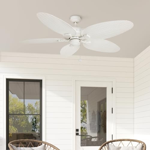 Honeywell Ceiling Fans Duval 52 Inch Ceiling Fan, Quick 2 Hang Indoor/Outdoor Ceiling Fan with Pull Chain, Dual Mount 5 Blade Tropical Design, ETL Damp Rated, White (50206-01) - Image 8