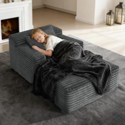 5 Best Chaise Lounge Chair for Reading: Cozy Comfort Meets Stylish 5 45'' Chaise Lounge Chair Indoor, Corduroy Upholstered Boneless Sofa Bed, Deep Seat Sleeper Couch Reading Chairs, Small Comfy Cloud Sofas Couches for Living Room, Bedroom, Movie Room (Dark Grey)