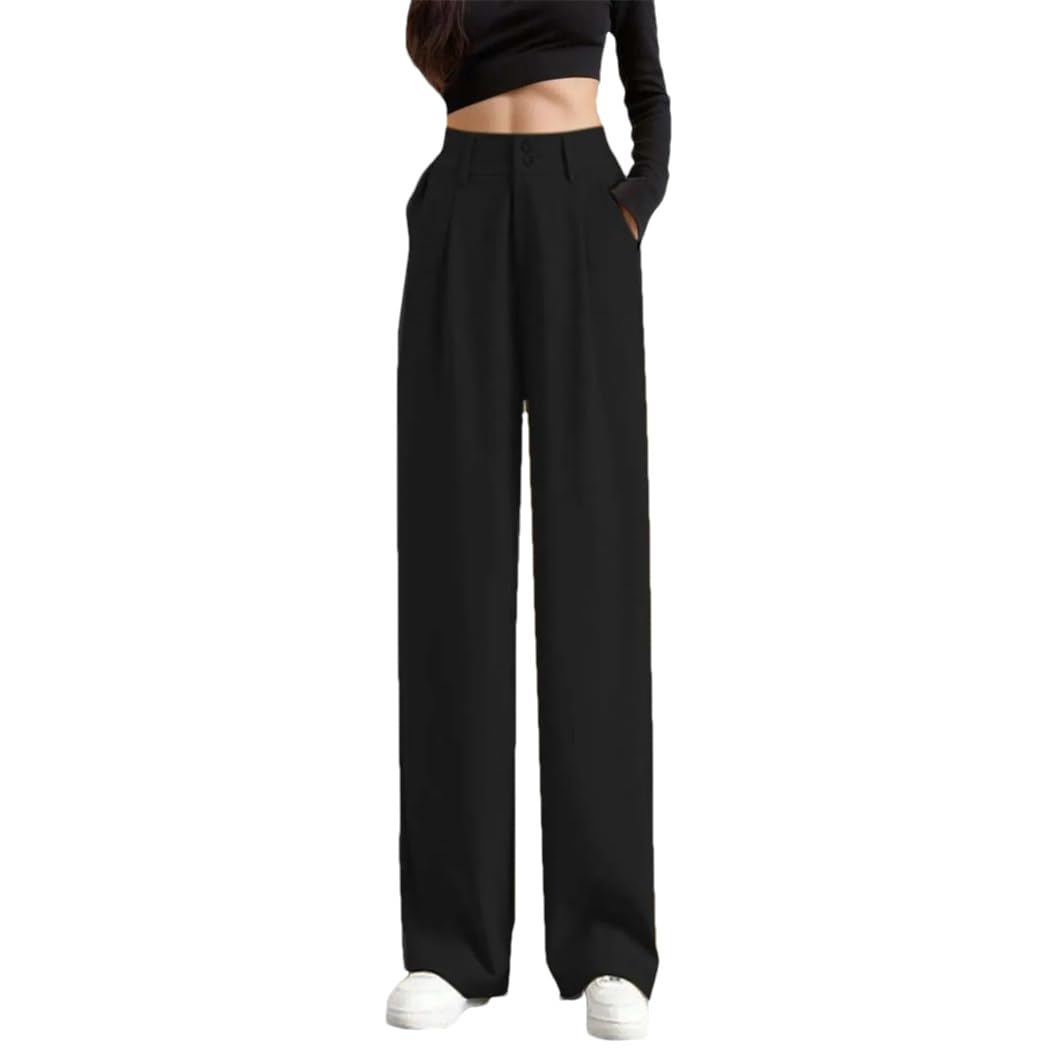Spring Summer Wide Leg Pants Women Casual High Waist Fashion Office Ladies Black Straight Suit Trousers