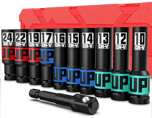 Aurlloct 1/2" Drive Impact Socket Set, 11Pcs Deep Sockets, 10-24 mm Hex Long Socket Set, with 1/4" Hex Shank to 1/2" lmpact Square Drive, Repair Automotive Truck Tractor Engine Maintenance 1 Aurlloct 1/2" Drive Impact Socket Set, 11Pcs Deep Sockets, 10-24 mm Hex Long Socket Set, with 1/4" Hex Shank to 1/2" lmpact Square Drive, Repair Automotive Truck Tractor Engine Maintenance