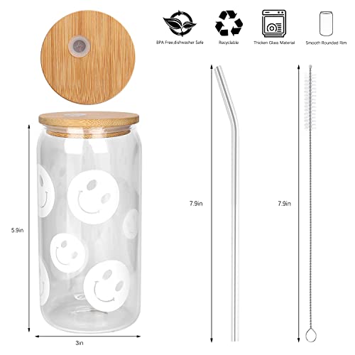 Kaund 4 Pcs Ice Coffee Cup With Bamboo Lids And Glass Straw,16Oz Sublimation Boho Printed Beer Can Glasses,Ideal For Cocktails,Whiskey,Beer,Soda And Gifts (C01-Boho) #TOP2
