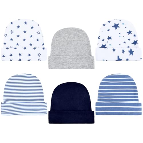 Image of Newcotte 6 Pcs Preemie Baby Hats Cotton Preemie Caps Warm Newborn Beanie Premature Hat for Nicu Premature Boy Girl